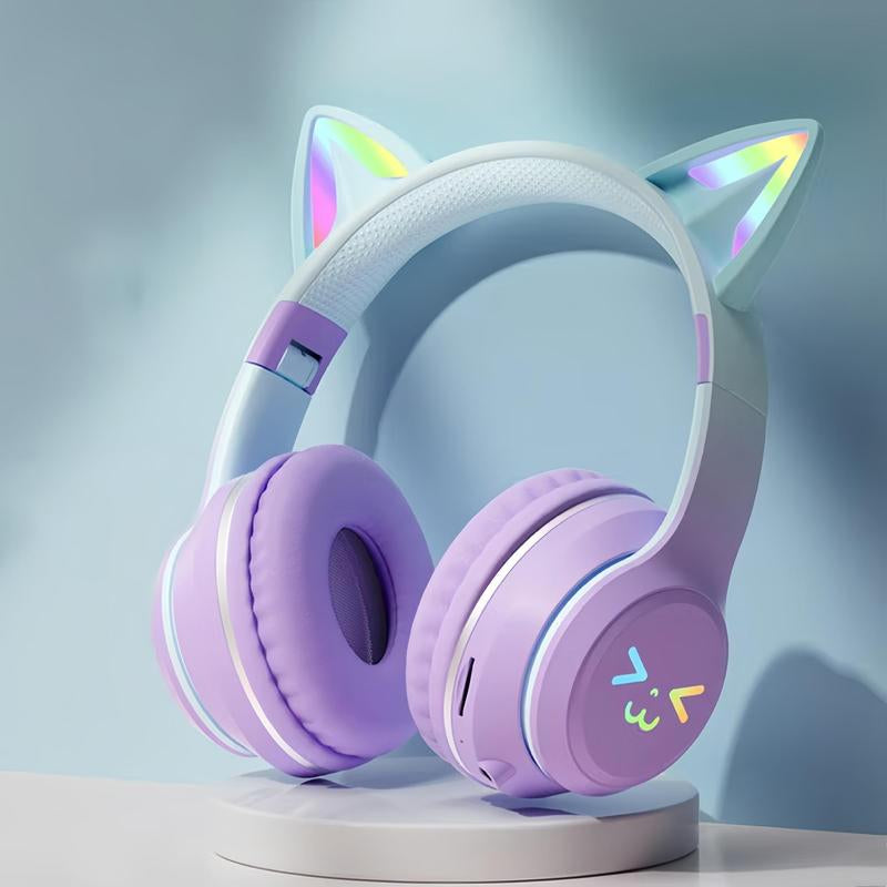 Wireless Headphones, Cat Ear Design Headphone with Built-In Microphone, Foldable Headset for PC & Laptop, Audio