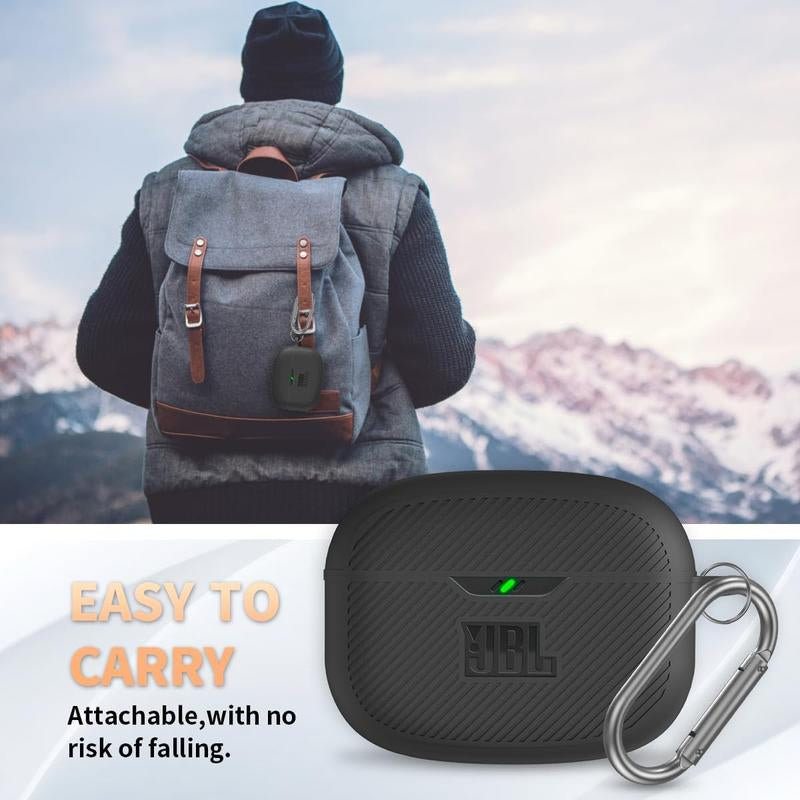 For JBL Vibe 200TWS/JBL Vibe Beam Case Cover, Silicone Protective Shock Cover Compatible with JBL Vibe 200TWS & JBL Vibe Beam True Wireless Headphones Charging Case with Carabiner(Black)