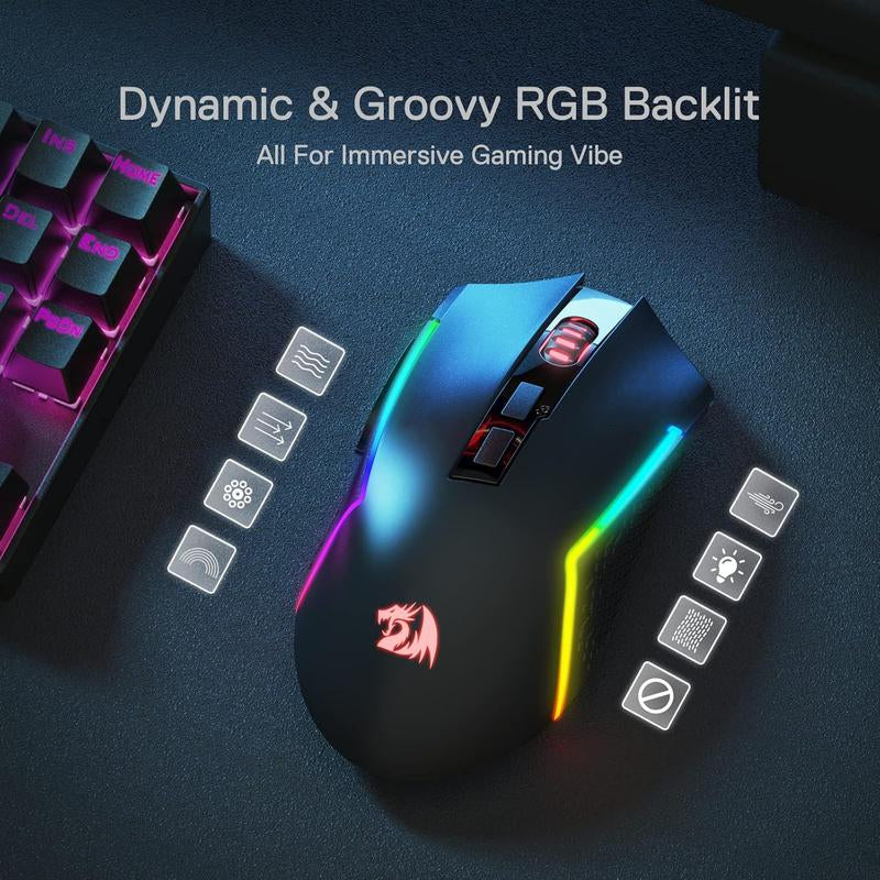 Redragon M693 Wireless Gaming Mouse, 8000 DPI Wired/Wireless Gamer Mouse W/ 3-Mode Connection, BT & 2.4G Wireless, 7 Macro Buttons, Reliable Power Capacity for Pc/Mac/Laptop