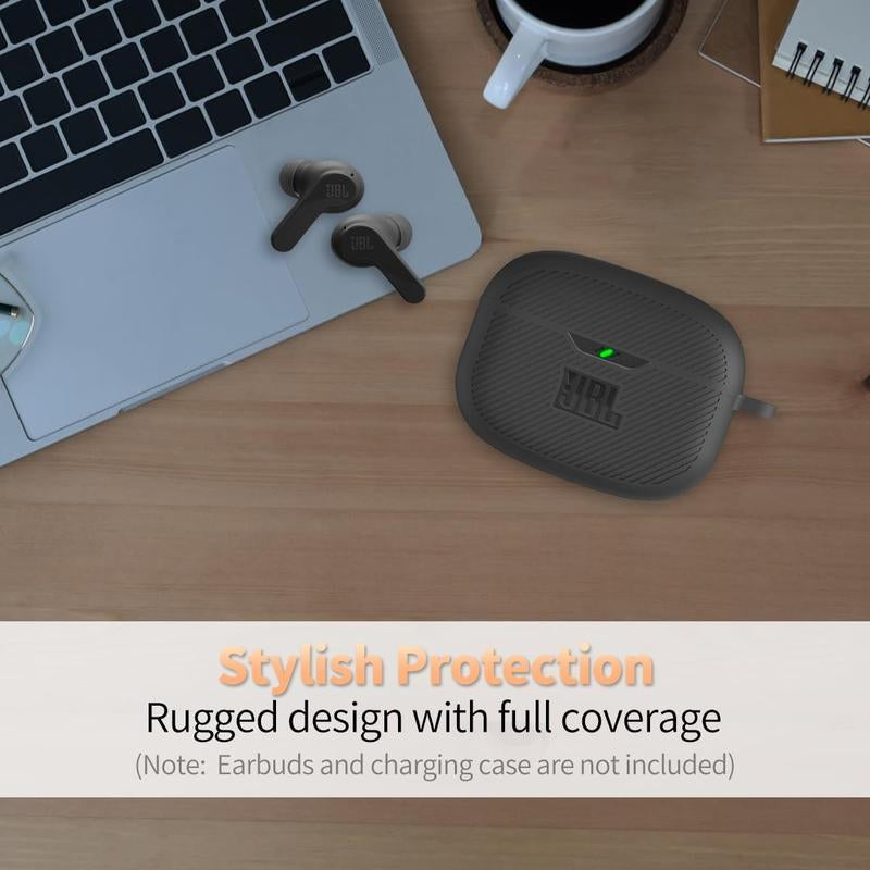 For JBL Vibe 200TWS/JBL Vibe Beam Case Cover, Silicone Protective Shock Cover Compatible with JBL Vibe 200TWS & JBL Vibe Beam True Wireless Headphones Charging Case with Carabiner(Black)