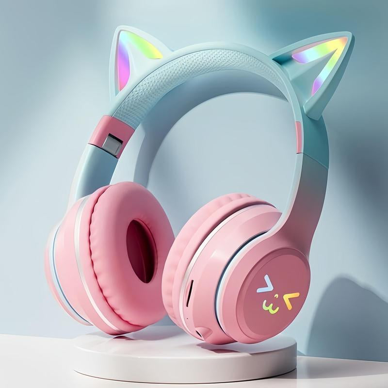 Wireless Headphones, Cat Ear Design Headphone with Built-In Microphone, Foldable Headset for PC & Laptop, Audio