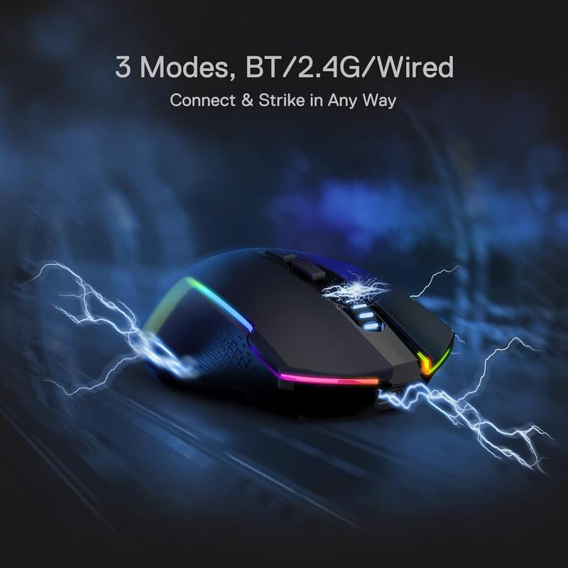 Redragon M693 Wireless Gaming Mouse, 8000 DPI Wired/Wireless Gamer Mouse W/ 3-Mode Connection, BT & 2.4G Wireless, 7 Macro Buttons, Reliable Power Capacity for Pc/Mac/Laptop