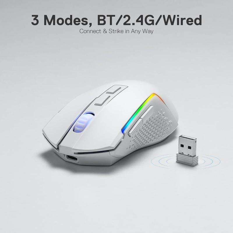 Redragon M693 Wireless Gaming Mouse, 8000 DPI Wired/Wireless Gamer Mouse W/ 3-Mode Connection, BT & 2.4G Wireless, 7 Macro Buttons, Reliable Power Capacity for Pc/Mac/Laptop