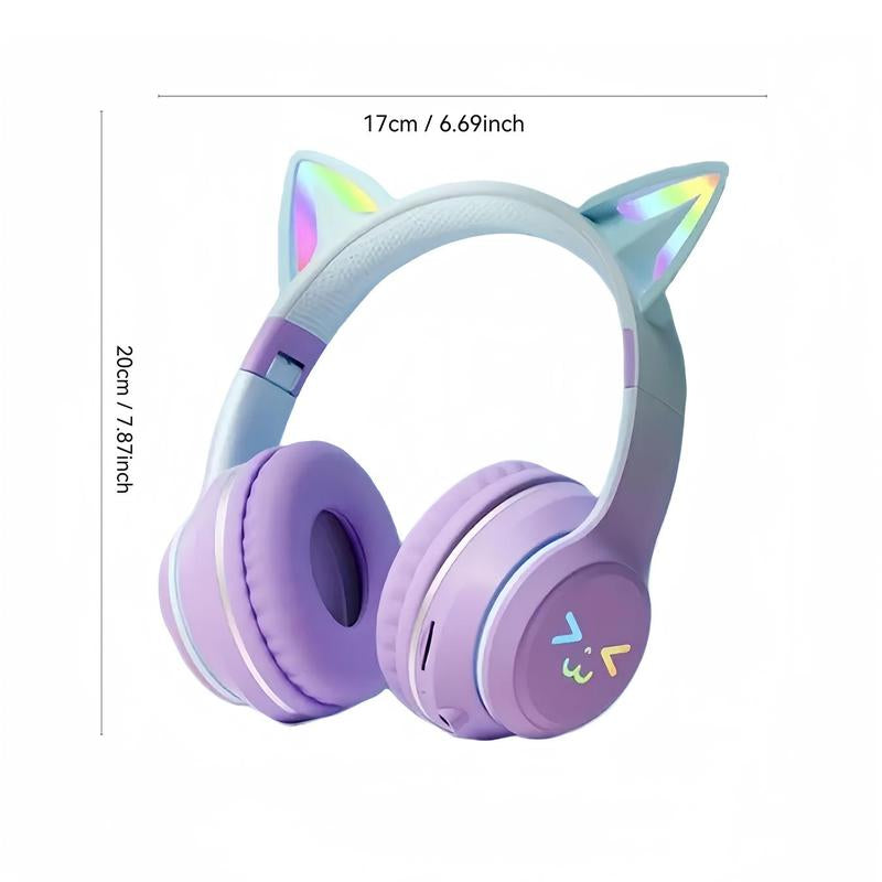 Wireless Headphones, Cat Ear Design Headphone with Built-In Microphone, Foldable Headset for PC & Laptop, Audio