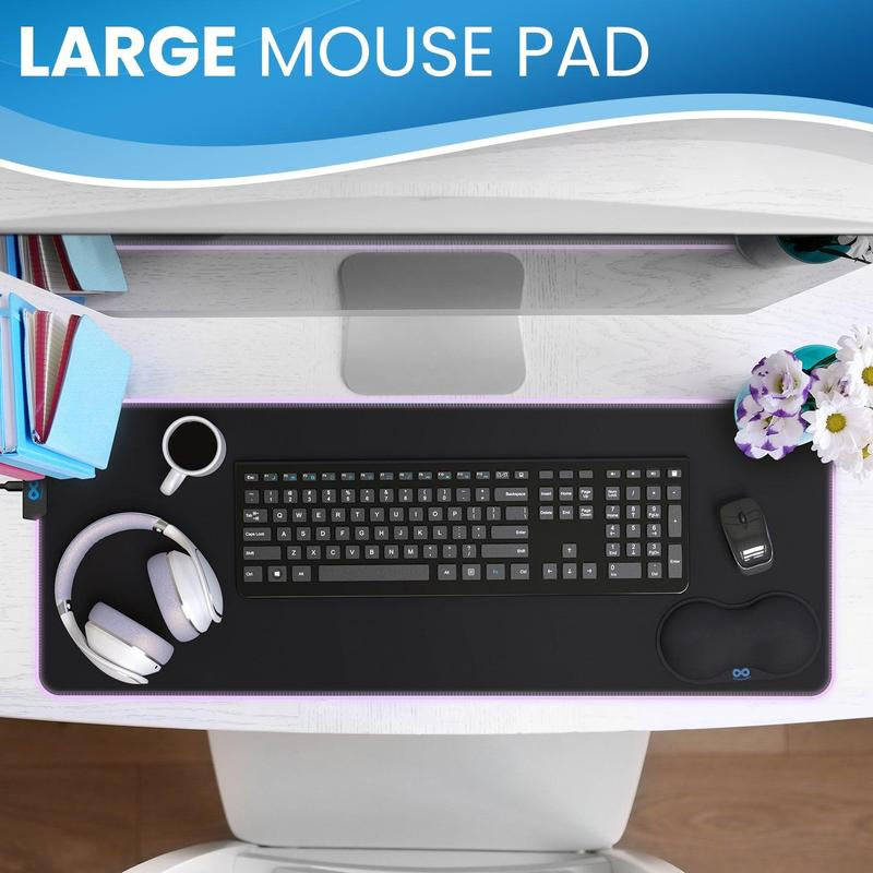 Everlasting Comfort Gaming Mouse Pad - Extra Long Desk Pad with Mousepad Wrist Rest- 15 Color Modes with 2 Brightness Levels - RGB Mouse Pad
