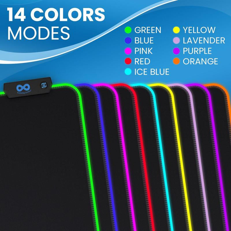 Everlasting Comfort Gaming Mouse Pad - Extra Long Desk Pad with Mousepad Wrist Rest- 15 Color Modes with 2 Brightness Levels - RGB Mouse Pad