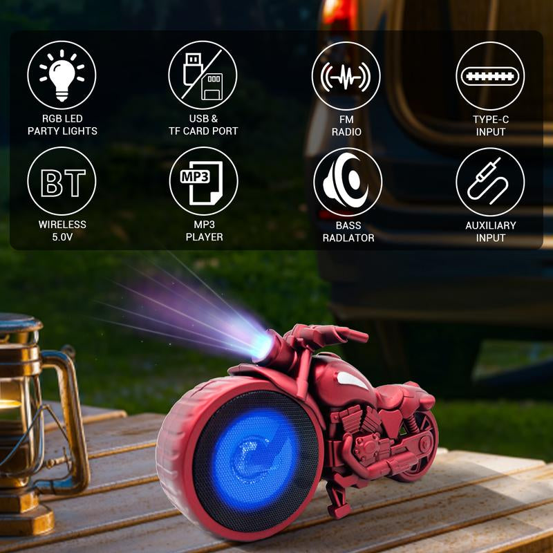 Bluetooth Speaker Portable Mini Stereo 1950'S Replica Speaker Motorcycle Style FM TWS RGB Light
