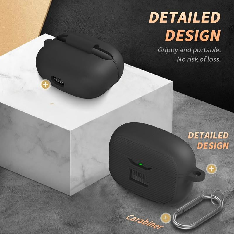 For JBL Vibe 200TWS/JBL Vibe Beam Case Cover, Silicone Protective Shock Cover Compatible with JBL Vibe 200TWS & JBL Vibe Beam True Wireless Headphones Charging Case with Carabiner(Black)